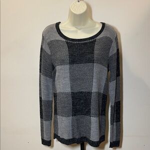 Marled Black and Gray Checkered Women's Sweater